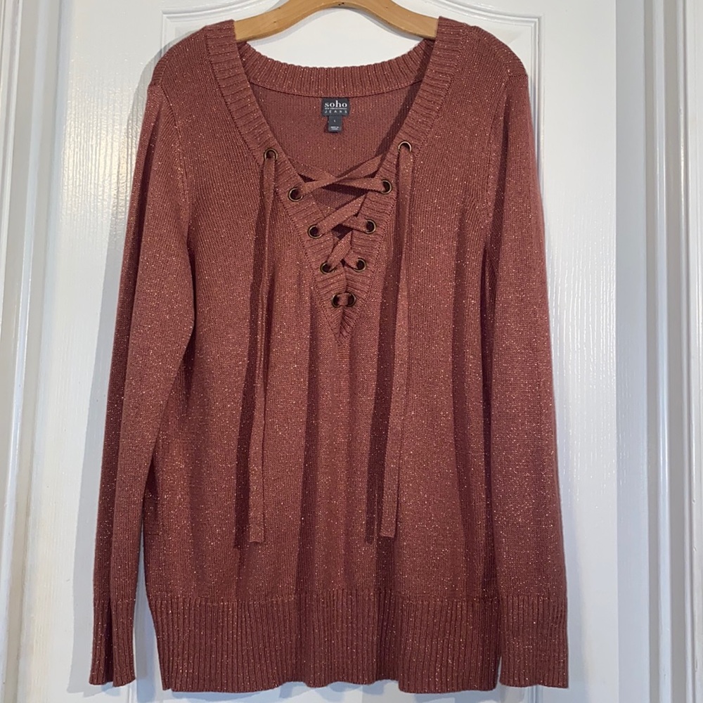 NY&Company Pink Shimmery Knit Sweater Size Large